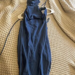 Higuy neck , scrappy back wedding guest dress floor length